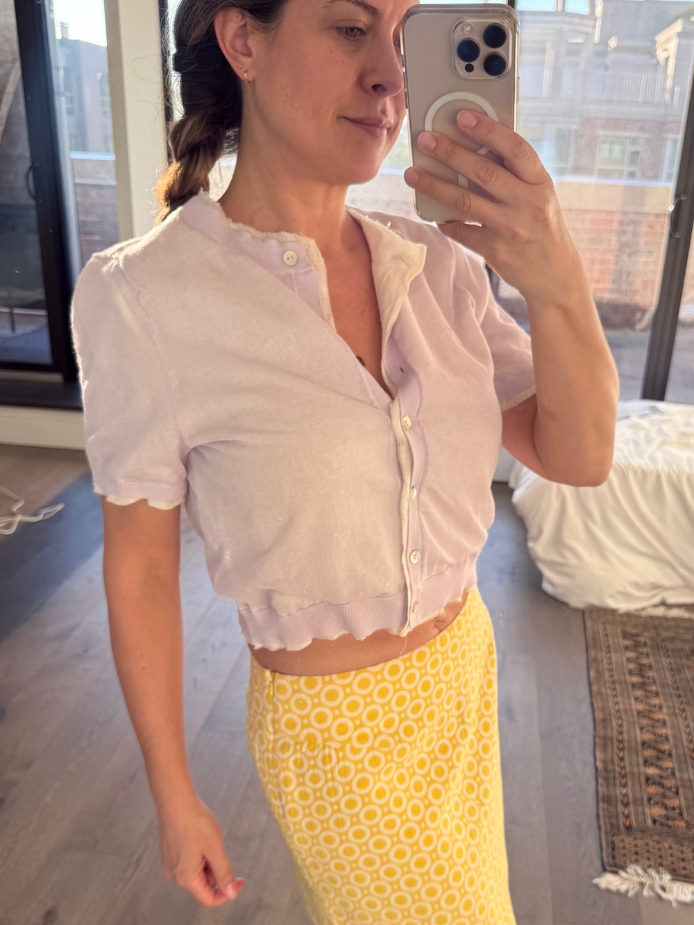 Zara Lilac and Cream Short Sleeve Knit Cardigan